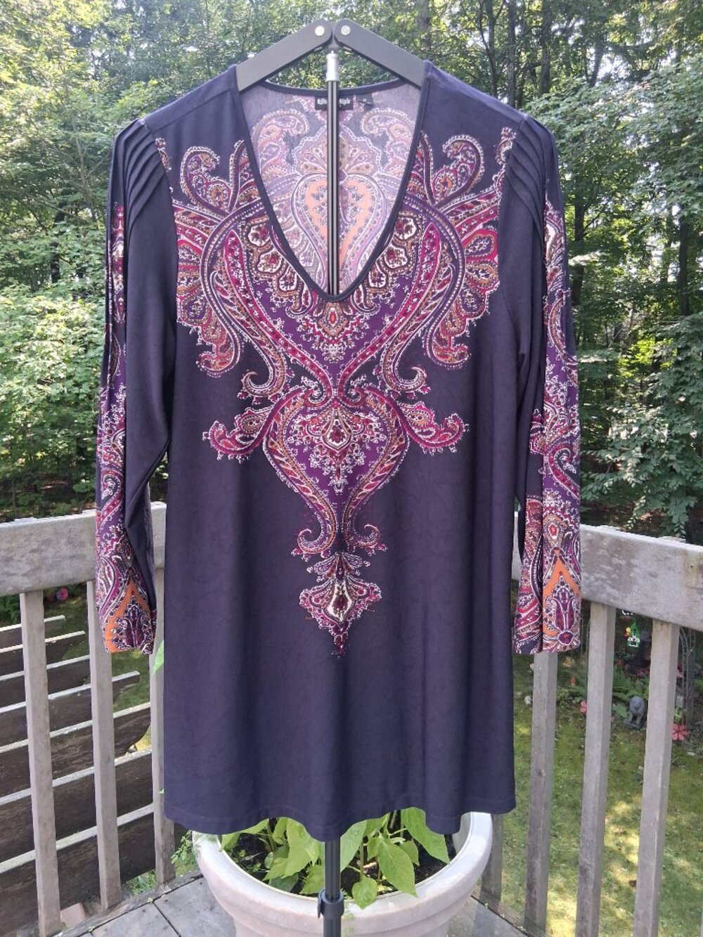 EFFORTLESS STYLE by CITIKNITS Paisley Tunic Top Bell Sleeve – Size M